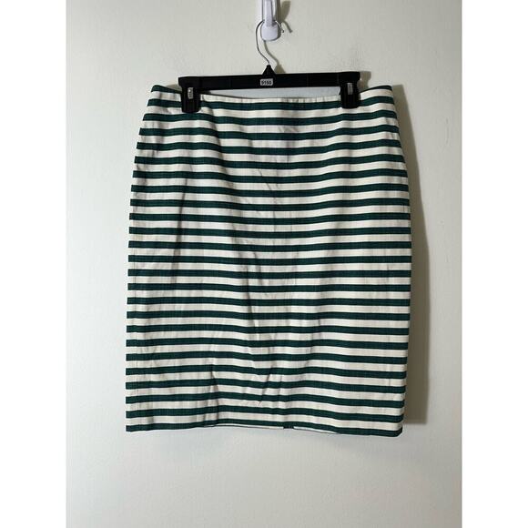 Talbots Green White Striped Cotton Pencil Skirt Sz 10 - Picture 1 of 3